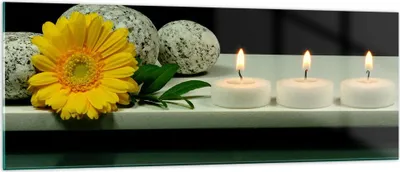Produktbild von Bilder auf glas - Spa Blume Kerze Stein - 140x50cm - Glasbilder - Wandbilder - Kunstdruck - zum Aufhängen bereit - Wanddekoration aus Glas - Glas Bilder - Wandbild auf Glas - GAB140x50-0415