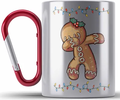 Produktbild von Trendation - Weihnachten Edelstahl Tasse Karabiner Lebkuchenmann für Kinder WeihnachtsEdelstahl Tasse Karabiner Lustig Geschenk Becher Jungs Jungen Mädchen Cute Lebkuchen Grafik (Rot)