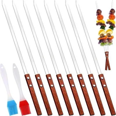 Productafbeelding van Famanu grillspiesen van roestvrij staal, 40 cm - Set van 8 BBQ-spiesen voor vlees, vis en groenten