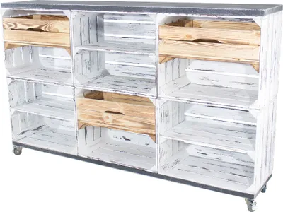 Produktbild von Vintage Kommode auf Rollen, 150x93x30cm Holzbohlen Weinkisten Paletten