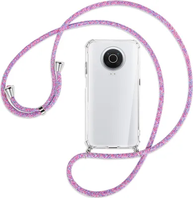 Produktbild von Handykette Backcover-Schutzhülle mit Band (Metall silberfarben) für Nokia G10, G20 (Nokia 6.3) - lila/rosa/blau