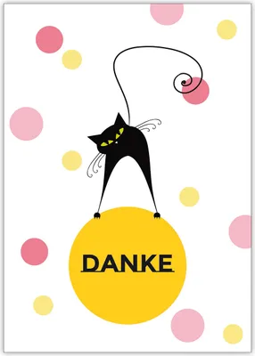 Produktbild von 4x Fröhliche Katzen Dankeskarte (rosa, gelb): Danke