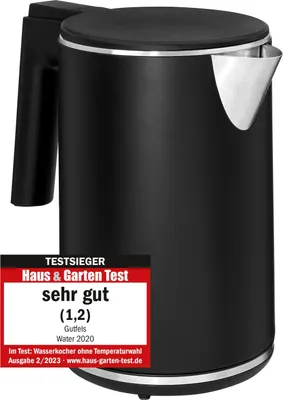 Produktbild von Gutfels Wasserkocher WATER 2020 | Doppelwandig | 1 Liter Füllvolumen | 360° Sockel | max. 2200 Watt | integrierter Filter | Überhitzungs-/Trockengehschutz | beleuchteter An/-Ausschalter