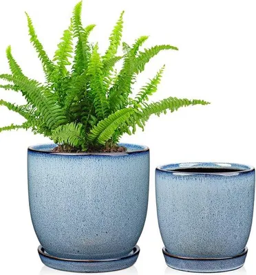 Immagine prodotto di Set di vasi da fiori in Vetroceramica - vaso decorativo da interno - 2 pezzi - blu - Vetroceramica - 12 cm e 15 cm