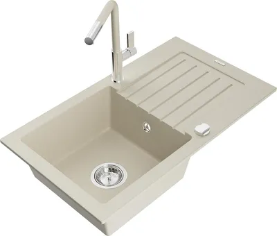 Immagine prodotto di Mexen Pablo lavello da cucina in granito con 1 vasca, scolatoio e rubinetto cucina Flora, beige - 6510-69-670401-09
