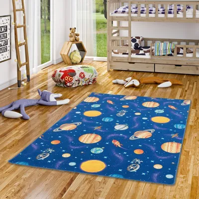 Produktbild von Kinder Spiel Teppich Weltall Blau, Größe:400x500 cm
