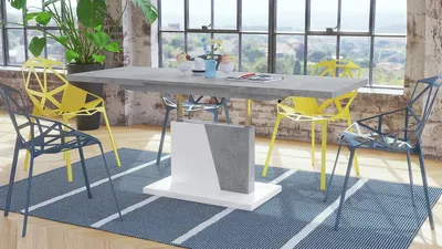 Produktbild von Grand Noir Couchtisch ausziehbar höhenverstellbar 120-180cm in Beton - Weiß matt modern vielseitig Wohnzimmertisch Esstisch Beistelltisch Sofatisch platzsparend hochwertig Wohnzimmer