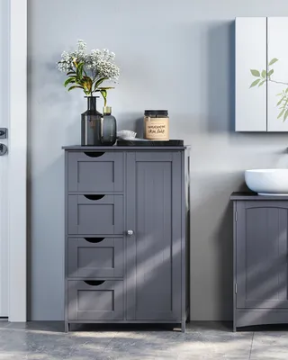 Produktbild von VASAGLE Badezimmerschrank, schmaler Badschrank, Beistellschrank, Kommode, mit 4 Schubladen, Schranktür, verstellbare Ablage