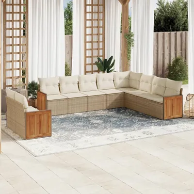 Produktbild von 10-tlg. Garten-Sofagarnitur mit Kissen Beige Poly Rattan 3260196