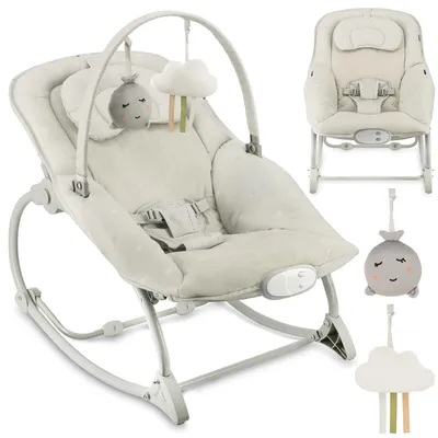 Produktbild von MoMi LAPIS – Elektrische Babywippe mit Musikmodul (8 Melodien), 3 Vibrationsstufen, verstellbare Rückenlehne & arretierbar – Hellgrau