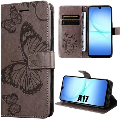 Image de Coque pour Samsung Galaxy A17 4G/5G, Protection Rabat Antichoc Effet Cuir Motif Papillon Marron