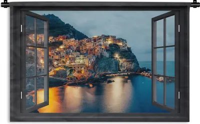 Produktbild von MuchoWow® Wandteppich Wandbehang Ausblick - Italien - Meer 90x60 cm Tapisserie Dekoration Wandtuch - Wandskulpturen - Bildteppich