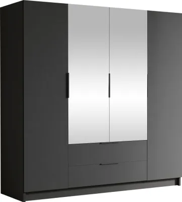 Produktbild von MIRJAN24 Kleiderschrank Sofia II 200, Schlafzimmer, mit Spiegel, Drehtürenschrank, mit Kleiderstange, Modern, Garderobenschrank, Metallgriffe (Farbe: Schwarz + Schwarz)