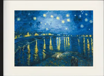 Obrázek produktu pro Vincent Van Gogh Zarámovaný obraz s paspartou | Wall art | V rámu - Hvězdná noc nad Rhônou, 1888 (60 x 80 cm)