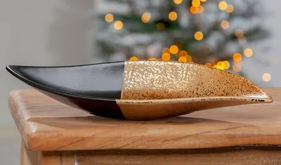 Zdjęcie produktu dla GILDE Schale, "Tomar", gesprenkelt, Keramik, goldfarben, schwarz, , L. 14 cm, B. 41 cm, H. 5,5 cm 47374 /Abverkauf nur solange Vorrat reicht