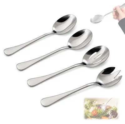 Salatbesteck aus Edelstahl, 4-teilig, silber