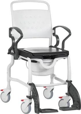 Produktbild von FabaCare Dusch- Toilettenrollstuhl Frankfurt, höhenverstellbar, Germany, Premium Toilettenstuhl, Duschstuhl fahrbar, Rollstuhl mit WC Eimer, Grau-Grau