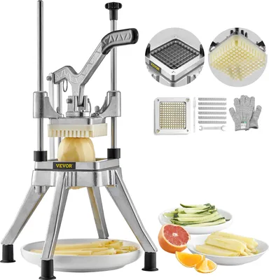 Image de VEVOR Coupe-pommes de terre Coupe-frites 1/4 de pouce Coupe-frites Coupe-légumes Broyeur commercial Coupe-fruits avec 2 lames de rechange, Hachoir en acier inoxydable Coupe-légumes