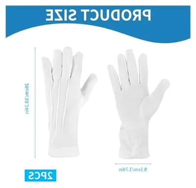 Produktbild von Weiße Baumwollhandschuhe mit Ziernähten, 2 Paar für formelle Anlässe, Schmuckinspektion, Gastronomie und mehr – 23 cm lang, flexibel und rutschfest