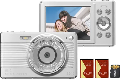 Zdjęcie produktu dla aparat cyfrowy 1080P, cyfrowa kamera wideo, kamera, 56 MP, ekran IPS 2,88 cala, 8-krotny zoom cyfrowy, AF, autofokus, wykrywanie twarzy, z kartą pamięci 32 GB, 2 akumulatory, prezent świąteczny dla dzieci i nastolatków