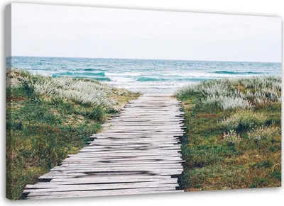 Produktbild von Leinwandbild hölzerner weg zum meer 100x70 cm Feeby blau wandbild bereit zum aufhängen