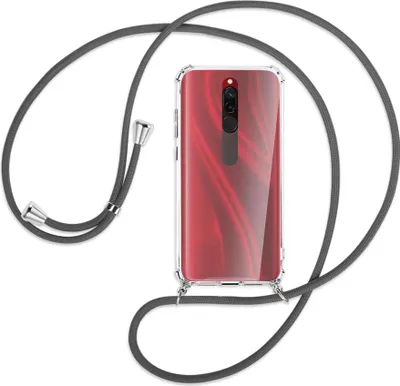 Produktbild von Handykette Backcover-Schutzhülle mit Band (Metall silberfarben) für Xiaomi Redmi 8 - dunkelgrau