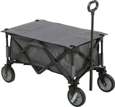 Produktbild von Bollerwagen faltbar bis 120 kg belastbar, Transportwagen mit verstellbarem Griff, Seitentaschen & Klapptafel, Gartenwagen dunkelgrau