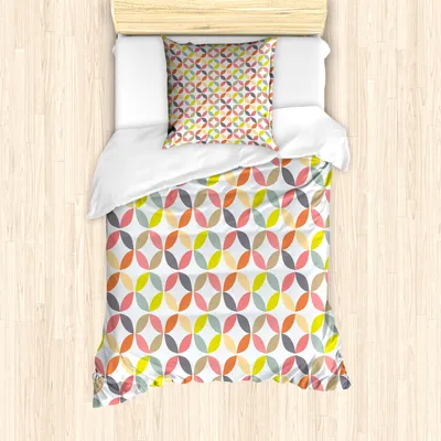 Produktbild von ABAKUHAUS Geometrischer Kreis Mantele, Ornament, Milbensicher Allergiker geeignet mit Kissenbezügen, 135 cm x 200 cm - 80 x 80 cm, Mehrfarbig