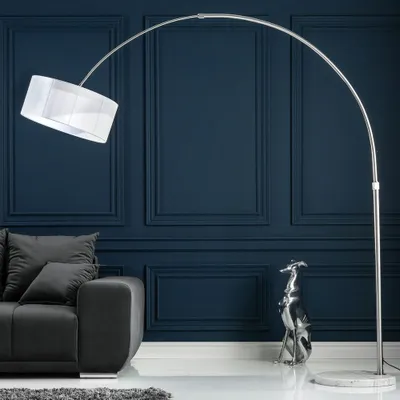 Produktbild von cagü: XL Design Bogenlampe LUMA Weiß mit Marmorfuß Weiß 205-225cm Höhe verstellbar Designklassiker