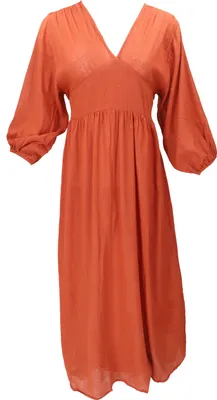 Produktbild von Boho Sommerkleid, Luftiges Langarm Baumwollkleid mit Tiefem Ausschnitt - Zimtrot, Damen, Orange, Baumwolle, Kleider