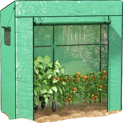 Imagen del producto de Invernadero de jardín, estructura de acero con cubierta de polietileno, dimensiones: 196 cm x 77 cm x 197 cm. Impermeable: sí. Puerta enrollable con cremallera. Protege las plantas de las inclemencias del tiempo