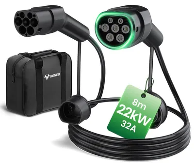 Produktbild von Ladekabel Typ 2 - 22 kW, 8 Meter - Schnellladekabel - Schwarz