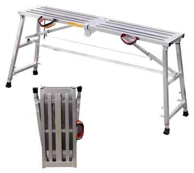 Produktbild von Klappbare Arbeitsplattform, höhenverstellbare Arbeitsbühne, tragbare Anti-Rutsch-Plattform, Tritthocker Stufenstehleiter (Silber, 160x30cm)