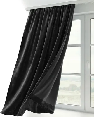 Produktbild von Samt Vorhang Kräuselband U-Band Gardine Velvet abdunkelnd, Größe und Farbe wählbar,140x145cm,Schwarz