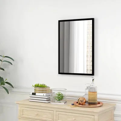 Produktbild von SUGIFT Wandspiegel mit Holzoptik-Rahmen, rechteckig, Flurspiegel, MDF-Rahmen, Schwarz | 50 x 70 cm | inkl. Montagematerial