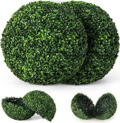 Produktbild von 2X Buchsbaumkugel, Künstliche Grüne Pflanzenkugel, Formschnittkugel mit dichtem Blattwerk, Dekorative Kunstpflanzenkugel, Kunstpflanze für Balkon, Garten & Hochzeit (Grün)