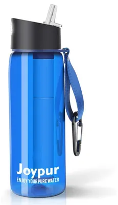 Obrázek produktu pro Filtrační láhev na vodu, 650 ml, modrá | 5stupňová filtrace, 0,01 µm, kompas, bez BPA, kapacita 1500 litrů