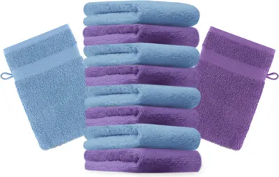 Produktbild von Betz 10 Stück Waschhandschuhe 16x21 cm PREMIUM 100% Baumwolle  Farbe: lila und hellblau