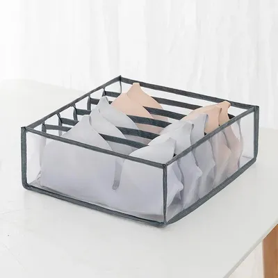 Obrázek produktu pro Organizér na spodní prádlo a ponožky – skládací úložná krabička – 6 přihrádek – polyester – šedá barva