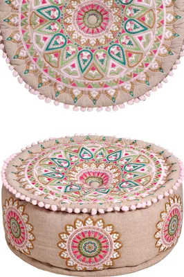 Obrázek produktu pro Kulatý pouf sedák pouf z bavlny Badar -1- ø 50cm kulatý s výplní | sedák polštářek polštářek orientální | pouf sedák taburet sedák taburet podnožka vyšívaný jako orientální dekorace