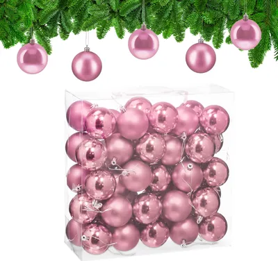 Immagine prodotto di Set da 50 palline natalizie Relaxdays, decorazioni natalizie, opache e lucide, palline per l'albero di Natale ∅ 6 cm, decorazioni per l'albero di Natale, rosa