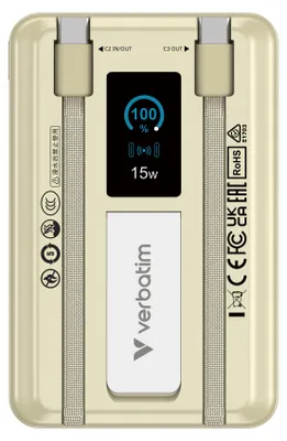 Obrázok produktu pre Verbatim 32274, 10000 mAh, Lítium polymér (lipo), Power Delivery 3.0, Quick Charge 3.0, Bezdrôtové nabíjanie, 3,85 V, 52 W