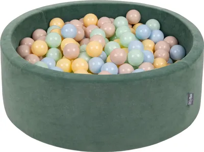 Obrázok produktu pre KiddyMoon 90x30cm/200 loptičiek ∅ 7cm Velúrový Okrúhly Detské penové loptičky  vyrobené v EÚ, Velúrová Zelená: Pastelová Béžová/Pastelová Modrá/Pastelová Žltá/Mäta: