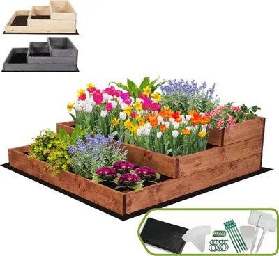 Produktbild von MODO24 Hochbeet Holz, Pflanzkasten, Massivholz, Kiefer, Kräuterbeet, Blumenkasten, Garten, Terrasse, 27x90x93 cm, Braun, ZP07