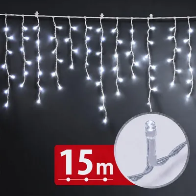 Produktbild von Lichtervorhang – 15 m – Kaltweiß – 600 LEDs – 100–240 V – 6 W – transparentes Kabel 1 Stück [59770C]