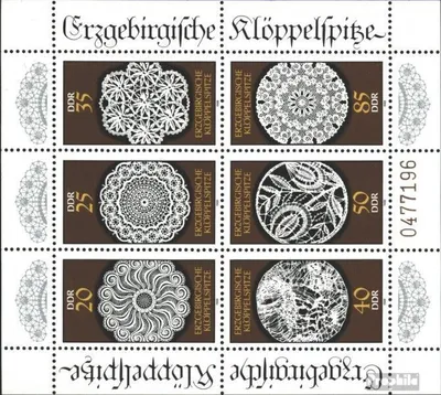 Produktbild von Briefmarken DDR 1988 Mi 3215-3220 Kleinbogen (kompl.Ausgabe) postfrisch Erzgebirgische Klöppelspitze