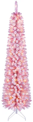 Immagine prodotto di Albero di Natale artificiale COSTWAY, altezza 180 cm, con effetto neve, abete a forma di cono con 140 luci LED bianco caldo, 8 modalità di illuminazione, 392 punte e supporto. Albero di Natale stretto