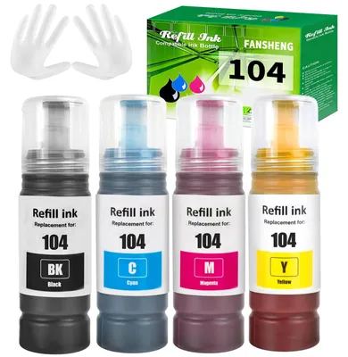 Produktbild von 104 Tinte kompatibel mit epson 104 Tintenfehlflaschen für ecotank ET-2876 ET-2870 ET-4800 ET-1810 ET-2862 ET-4810 ET-2865 ET-2871 ET-2861 ET-2875 ET-2815 ET-2825 ET-2864 ET-2860 (4 Pack BK/C/M/Y)