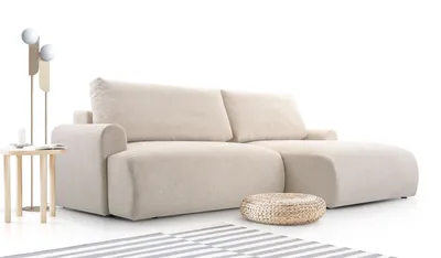 Produktbild von AX LIVING Beige L Couch Miniati Klein Sofa mit Schlaffunktion 260 cm R