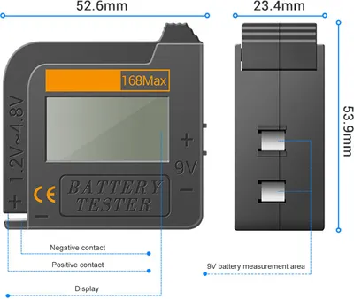 Zdjęcie produktu dla Uniwersalny cyfrowy tester baterii do wszystkich baterii typu C, AA, AAA, D, N, 9 V, 6F22 oraz baterii guzikowych 1,5 V oraz urządzeń elektrycznych (wymaga Nie dla